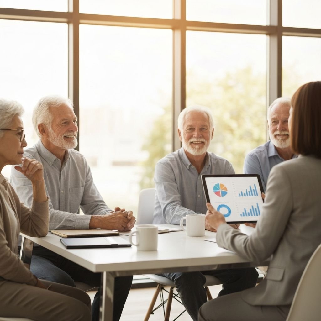 Seniors discussing investments